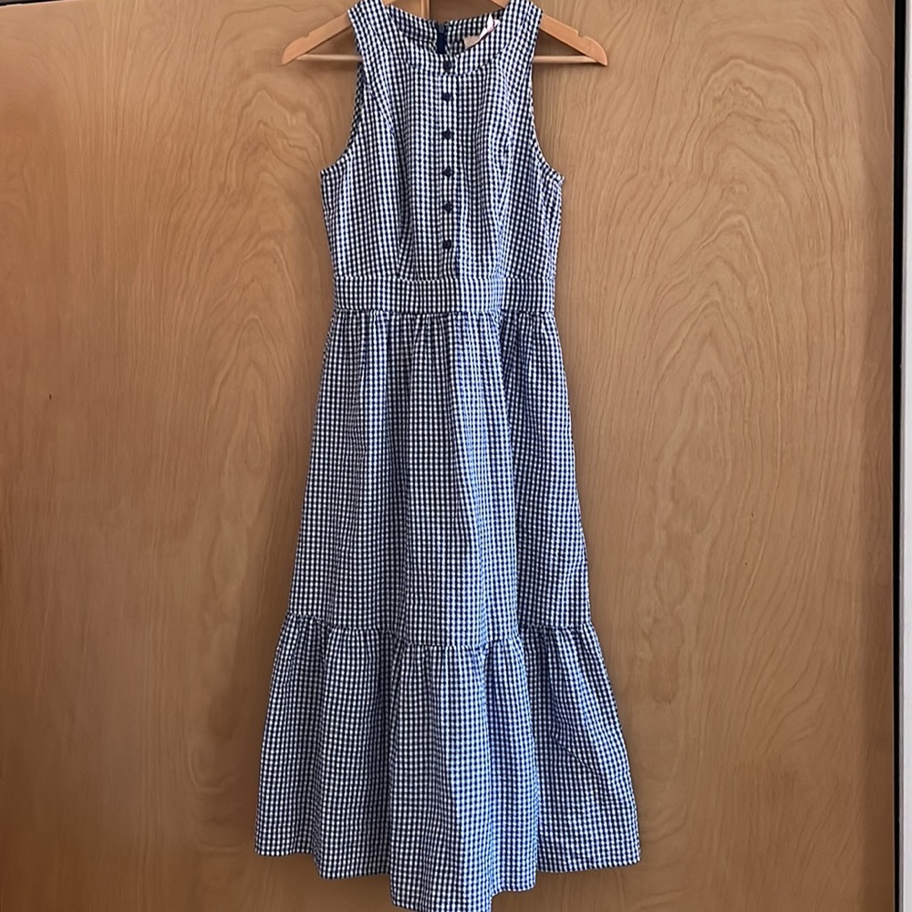 Blue and white checkered dress by Gal Meets Glam